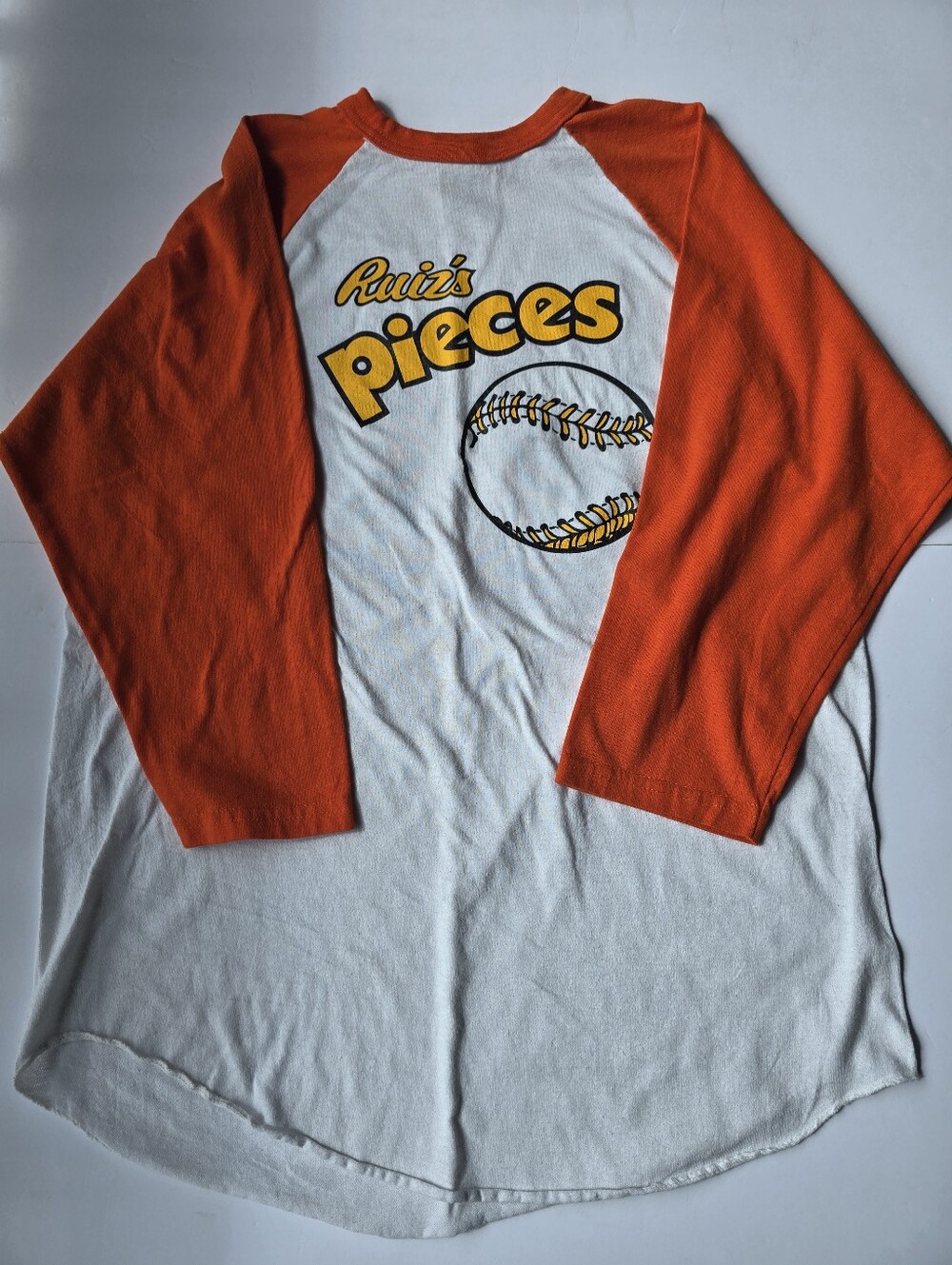 White & Orange Baseball Raglan Tee